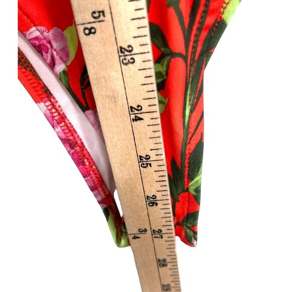 Zara Floral Red Rose Draped Bodysuit ruched boho sz L - Picture 6 of 10